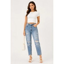 Lili Woman Kadın Yüksek Bel Yırtık Detaylı Mom Fit Jean Pantolon TY.YJN01