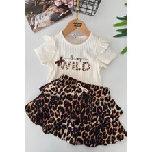Miniğimin Cicileri Wild Leopar Etekli Kız Çocuk 2 Li Takım - Kahverengi