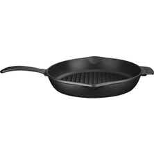 Yuvarlak Döküm Izgara Tava, Metal Kulplu, 28 cm - Siyah