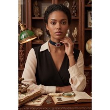 Zurafa Shop Siyah Gotic Çiçekli Boyun Choker Kolye -Victoria Stil Özel Tasarım