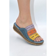 Shoemix Kadın Hakiki Deri Renkli Bantlı Anatomik Terlik