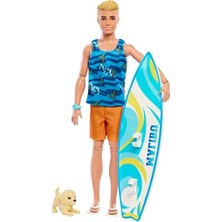 Barbie Sörf Tahtası ile Ken Bebek, Bükülebilir Sarışın Barbie, Havlu Gibi Temaya Uygun Aksesuarlarıyla Ken Plaj Bebeği, HPT50
