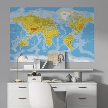 Fiziki Dünya Haritası Duvar Sticker, 70X105 cm Eğitici ve Bilgilendirici