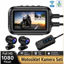 Azurtech V9 Motosiklet Araç Kamerası - 3.0" IPS Ekran - Çift Kamera Full Hd 1080P Wifi & Gps Destekli