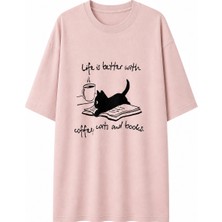 Zelish My Sister Pudra Coffee Cats Soluk Efektli Oversize Tshirt