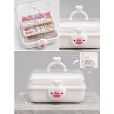 Aşkana Çocuk Takı ve Toka Organizeri Otomatik Açılır Katlı Düzenleyici Kutu 27X15X15 cm Pembe Taşınabilir Çok Bölmeli Saklama Çantası-Ördek Model