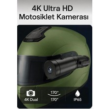 Azurtech 4K Ultra Hd Dual Channel Motosiklet Kask Kamerası – 170° Geniş Açı, IP65 Su Geçirmez, 1800MAH Batarya, Type-C, Time-Lapse, 256GB Destekli Kompakt Gövde Motosiklet Aksiyon Kayıt Kamerası