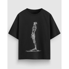 Yolo Street Çizgili Adam Baskılı Oversize Erkek Tişört %100 Pamuk Streetwear