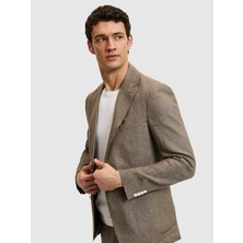 Cacharel Kahverengi Slim Fit %100 Keten Mikro Desen Mono Yaka Ceket 50324476 VR153
