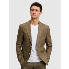 Cacharel Haki Slim Fit %100 Keten Mikro Desen Mono Yaka Ceket 50324476 VR027