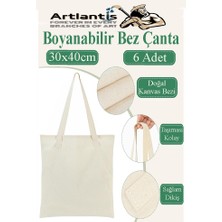 Artlantis Bez Çanta 30X40CM 6 Adet Boyanabilir Baskısız Bez Çanta Kulplu Ham Bez Çanta Boyama Çantası Etkinlik Okul Kreş