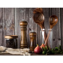 Nurcamp Ahşap Baharat Tuz Öğütücü Değirmen Tuzluk Baharatlık 14 cm ve 21 cm 2'li Set Kahverengi