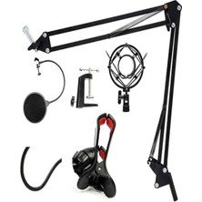 3'lü Mikrofon Standı Seti, Süspansiyonlu ve Pop Filter ile