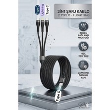 Lopard 1.5 Metre Uzun 3in1 Usb-C To Lightning - Usb-C - Usb-C Şarj ve Data Kablosu 20W Dayanıklı Kopmaz Kablo