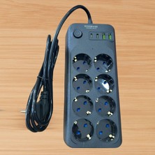 TeknoKapsül Akım Korumalı Termal Uzatma Kablosu – 8 Priz, 2 USB 2 Type-C Girişli, Güçlü Çoklu Priz