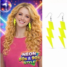 Esranın Dünyası 80’ler 90'lar Retro Neon Sarı Şimşek Küpe 10 cm