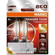 Osram D3S Xenarc Nıght Breaker Laser Xenon Far AMPULÜ,%220 Daha Fazla Görüş, 250 Metre Görüş Mesafesi, 3 Yıl Garanti, 2'li Paket