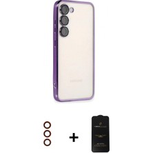 Marsilyan™- Galaxy S23 Plus Kılıf Vadi Minimal - Siyah 6d Antistatik Mat Seramik Hayalet Nano Ekran Koruyucu + Metal Kamera Lens - Kı