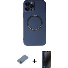 Marsilyan™- iPhone 12 Pro Kılıf Zirve Klasik Prime - Siyah 3D Antistatik Hayalet Cam Ekran Koruyucu + Metal Kamera Lens Koruma Cam - Mr