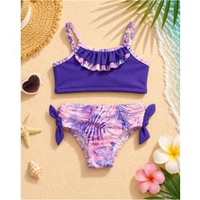 Bilge Trend Kız Çocuk Mor Fırfırlı Deniz ve Havuz Kullanımına Uygun Bikini Takımı
