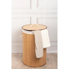 Omilife Doğal Bambu Oval Banyo Çamaşır Sepeti Şık ve Dayanıklı Kirli Çamaşır Düzenleyici