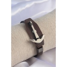 Vice Avm Kahverengi Deri Model Gümüş Renk Çapa Figür Erkek Bileklik - TJ-EB3573 TG-1395 339041