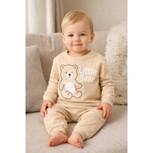 Tenra Unisex Bebek Bej Little Bear Baskılı %100 Pamuk 2’li Üst Alt Takım