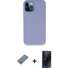 Marsilyan™- iPhone 12 Pro Kılıf Zirve Modern Özel Seri - Siyah 3D Antistatik Hayalet Cam Ekran Koruyucu + Metal Kamera Lens Koruma Cam - Gs