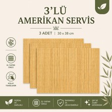 Kitchen Line 3'lü Set Bambu Amerikan Servisi – Doğal Şık Sofra Sunumu – Dekoratif Hasır Görünümlü Masa Servisi 30X38 cm