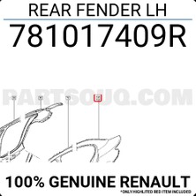 TŞT Renault Fluence Arka Çamurluk  Sol 2009- 2016- (Oem No:  781017409R)