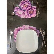 Minoza Vintage Serisi Digital Baskı Mor Yaban Gülü Tasarımlı Amerikan Servis & Supla 6 Adet