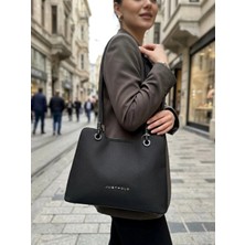 Just Polo Lüks Tasarım Büyük Boy Premium Gümüş Logolu El Çantası ve Cüzdanı Kombin Tote Bag Ebat : 22 x 34 cm
