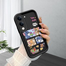 Ucuc Vivo Y04/Y19/Y29S Uyumlu Siyah Silikon Şık Baskı Kılıf Darbeye Dayanıklı Kamera Korumalı