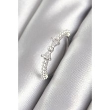 Vice Avm Pirinç Gümüş Renk Zirkon Taşlı Kurdele Model Inci Detay Kadın Yüzük - TJ-BYK3060 TG-1395 339423