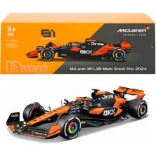 Bburago 1:24 Mclaren MCL38 Miami Grand Prix 2024 Formula 1 Yarış Arabası  - 4-Lando Norris