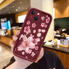 Ucuc iPhone 14 Plus Uyumlu Darbeye Dayanıklı Kamera Korumalı Bordo Silikon Baskı Desenli Kılıf