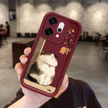 Ucuc Oppo RENO14 Pro Uyumlu Darbeye Dayanıklı Kamera Korumalı Bordo Silikon Baskı Desenli Kılıf