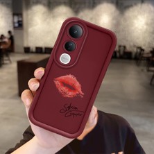 Ucuc Vivo V50 Lite 4g/5g Uyumlu Darbeye Dayanıklı Kamera Korumalı Bordo Silikon Baskı Desenli Kılıf