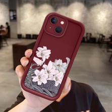 Ucuc iPhone 15 Plus Uyumlu Darbeye Dayanıklı Kamera Korumalı Bordo Silikon Baskı Desenli Kılıf