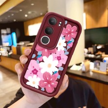 Ucuc Vivo Y19S 4G/Y19S Pro Uyumlu Darbeye Dayanıklı Kamera Korumalı Bordo Silikon Baskı Desenli Kılıf