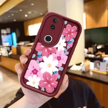 Ucuc Vivo V50 Uyumlu Darbeye Dayanıklı Kamera Korumalı Bordo Silikon Baskı Desenli Kılıf