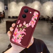 Ucuc Vivo Y27 5G/Y27S Uyumlu Darbeye Dayanıklı Kamera Korumalı Bordo Silikon Baskı Desenli Kılıf