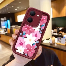 Ucuc Vivo Y27 5G/Y27S Uyumlu Darbeye Dayanıklı Kamera Korumalı Bordo Silikon Baskı Desenli Kılıf