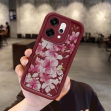 Ucuc Oppo RENO14 Pro Uyumlu Darbeye Dayanıklı Kamera Korumalı Bordo Silikon Baskı Desenli Kılıf