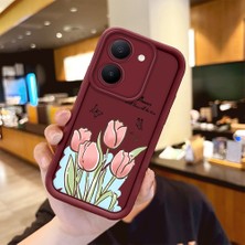 Ucuc Vivo Y27 5G/Y27S Uyumlu Darbeye Dayanıklı Kamera Korumalı Bordo Silikon Baskı Desenli Kılıf