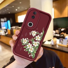 Ucuc Vivo V50 Uyumlu Darbeye Dayanıklı Kamera Korumalı Bordo Silikon Baskı Desenli Kılıf