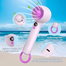Pazariz Türbin El Fanı Vantilatör Taşınabilir El Fanı Dijital Göstergeli Stand Özellikli Kancalı Type-C Şarj Soketi 1200 Mah 3 Kademeli 5004 Md.