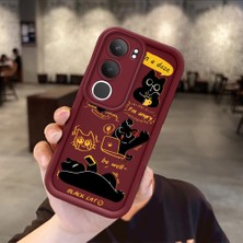 Ucuc Vivo Y19S 4G/Y19S Pro Uyumlu Darbeye Dayanıklı Kamera Korumalı Bordo Silikon Baskı Desenli Kılıf