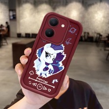 Ucuc Vivo Y27 5G/Y27S Uyumlu Darbeye Dayanıklı Kamera Korumalı Bordo Silikon Baskı Desenli Kılıf