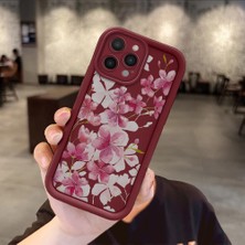 Ucuc iPhone 14 Pro Max Uyumlu Darbeye Dayanıklı Kamera Korumalı Bordo Silikon Baskı Desenli Kılıf